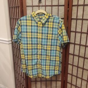 American Eagle Outfitters Blue and Yellow Casual Button Down Shirt